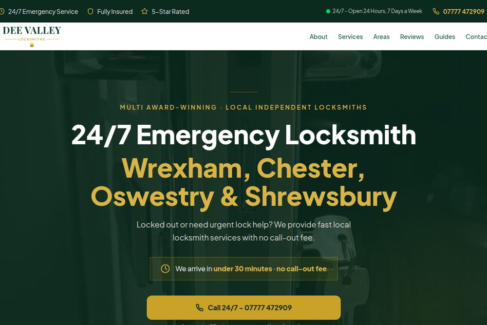 Screenshot of the Dee Valley Locksmiths website