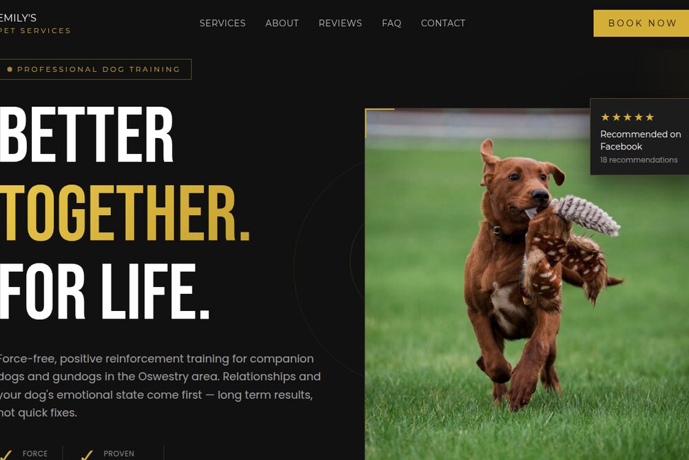 Screenshot of the Emily’s Pet Services website