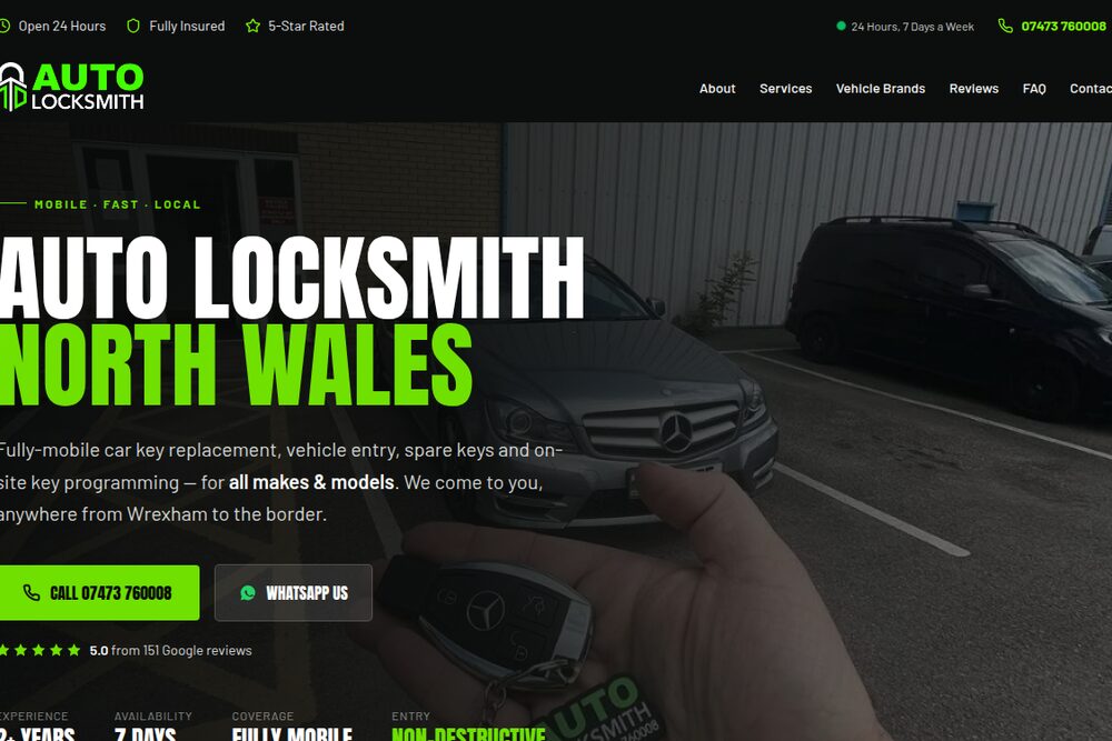 Screenshot of the ND Auto Locksmiths website